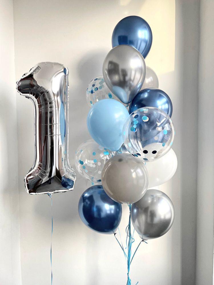 1 Gümüş Mavi Balon Demeti