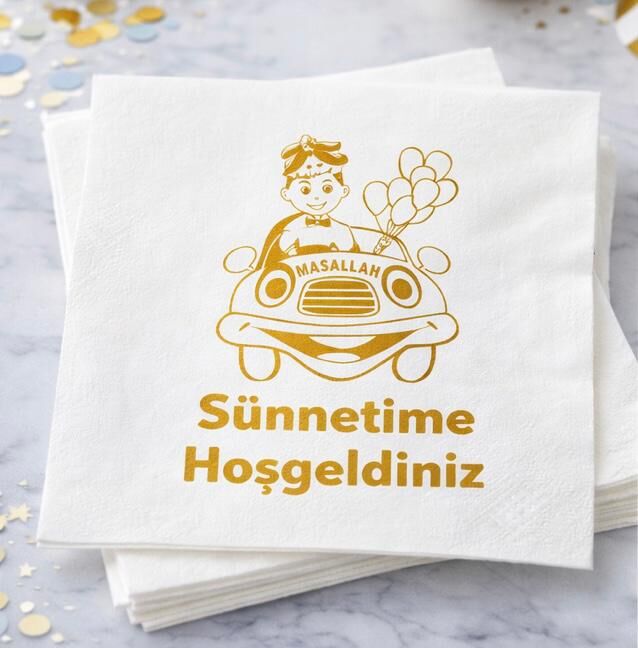 Altın Varaklı Sünnet Kağıt Peçete 16 Adet