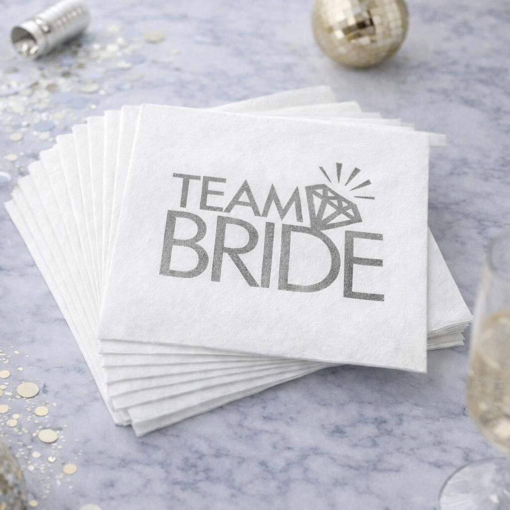 Gümüş Varaklı Team Bride Kağıt Peçete 16 Adet