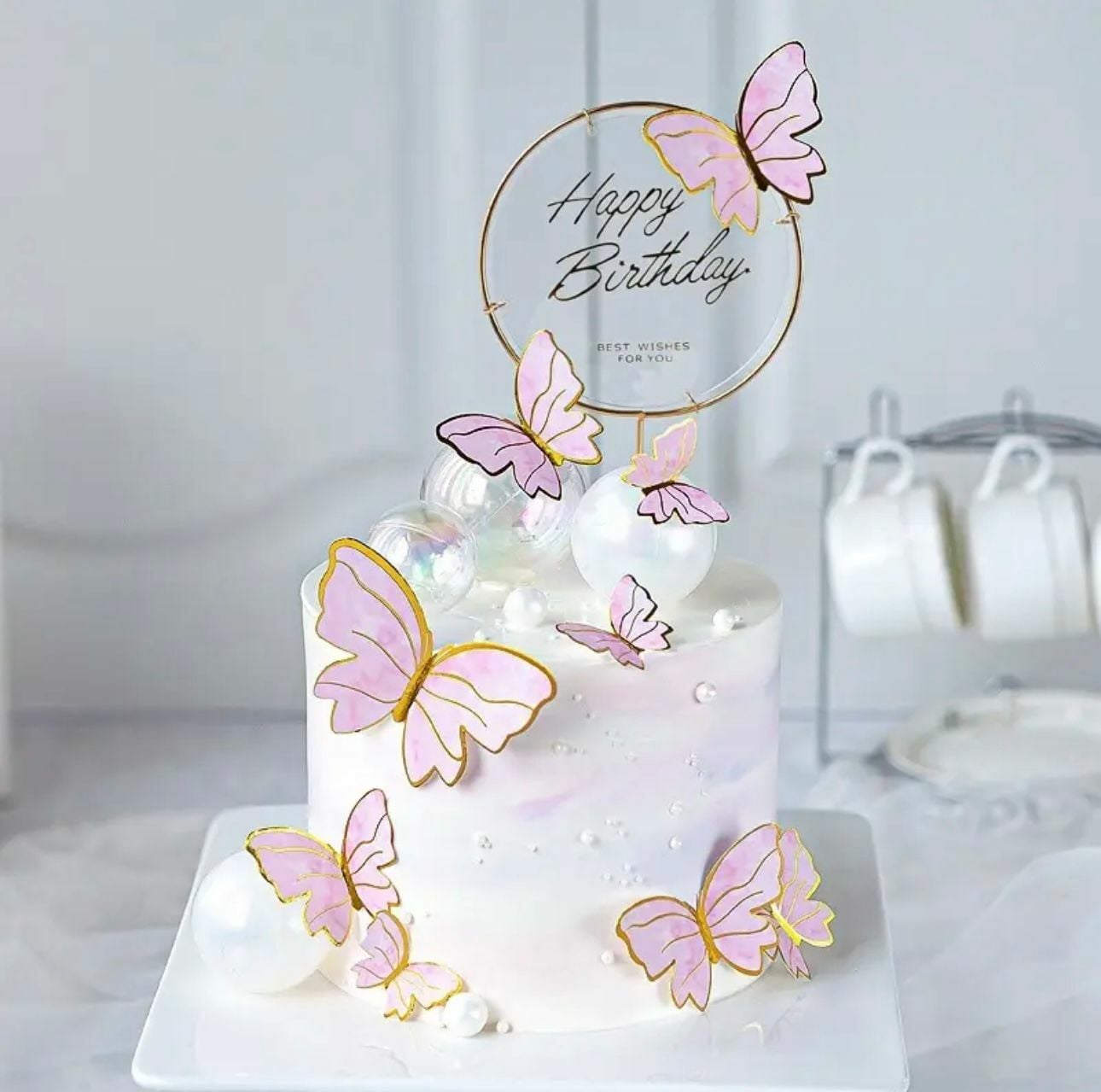 Pembe Kelebek Pasta Süsü 21 Adet
